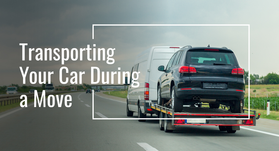 blog image of a car on a moving trailer; blog title: Transporting Your Car During a Move