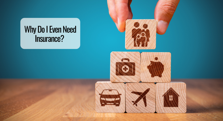 toy blocks with icons representing different types of insurance, placed into a pyramid stack