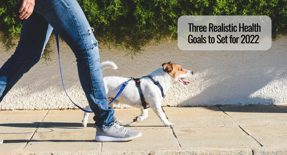 woman walking on a sidewalk with her jack russell terrier dog